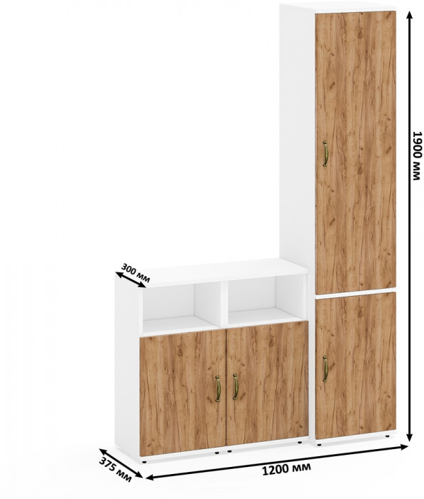 Лидер-8 Пенал МД 21Б + Тумба МД 3.19 + Тумба МД 3.19, белый шагрень/крафт золото