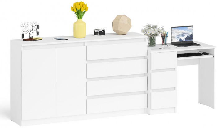 Мори компьютерный стол МС-6 левый + Комод МК1600.1, белый