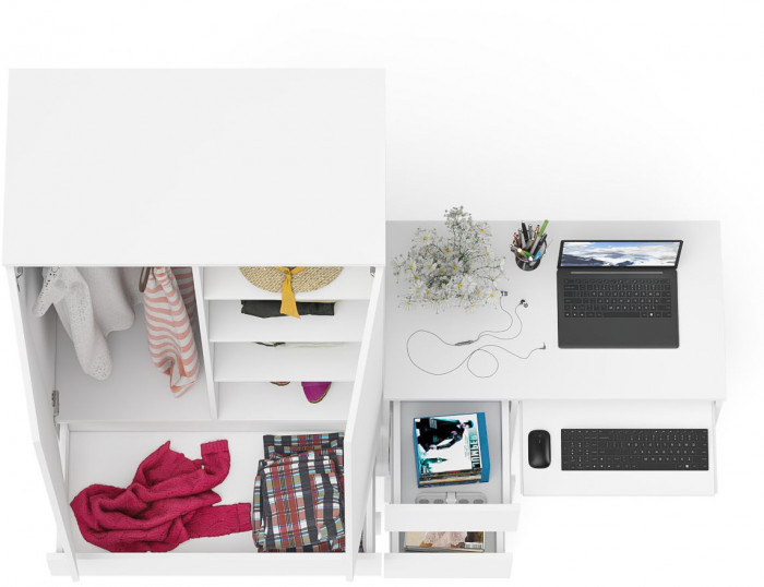 Мори компьютерный стол МС-6 левый + Шкаф МШ900.1, белый