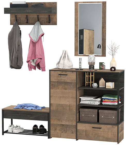 Трувор Прихожая 188, цвет дуб гранж песочный/интра, ШхГхВ 189х36,9х195 см., универсальная сборка