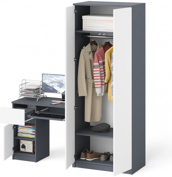 Мори Стол компьютерный МС-1 левый + Шкаф МШ800.1, цвет графит/белый, ШхГхВ 170,4х50,4х209,6 см., выдвижной ящик слева, НЕ универсальная сборка