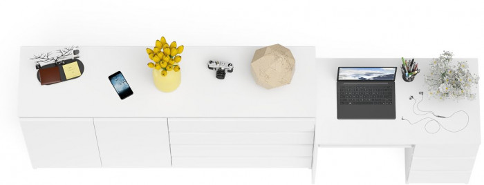 Мори компьютерный стол МС-6 правый + Комод МК1600.1, белый