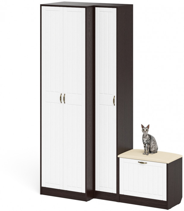 Прихожая П-6 Компоновка № 25, венге/фасады МДФ белое дерево фрезеровка прованс