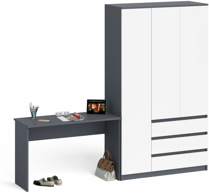 Мори Стол письменный МСП1200.1 + Шкаф МШ1200.1, цвет графит/белый, ШхГхВ 240,8х50,4х209,6 см., универсальная сборка
