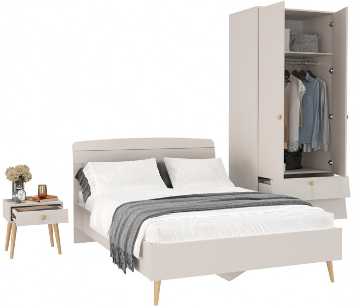 Афина Спальня Кровать 1400 + Шкаф 2-х дверный + Тумба, кашемир серый