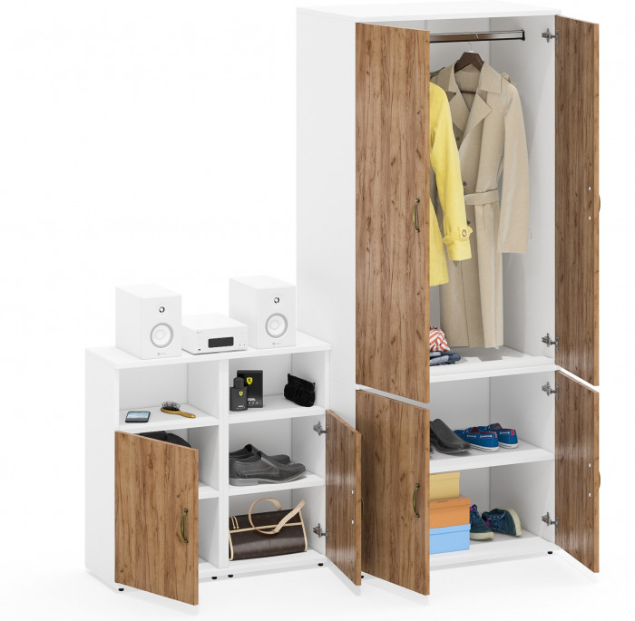 Лидер-8 Шкаф МД 19Б + Тумба МД 3.19 + Тумба МД 3.19, белый шагрень/крафт золото