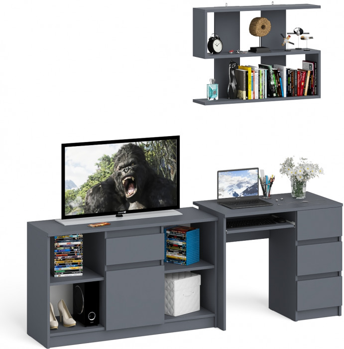 Мори компьютерный стол МС-6 правый + Тумба МТВ1204.1 + Полка 900, графит