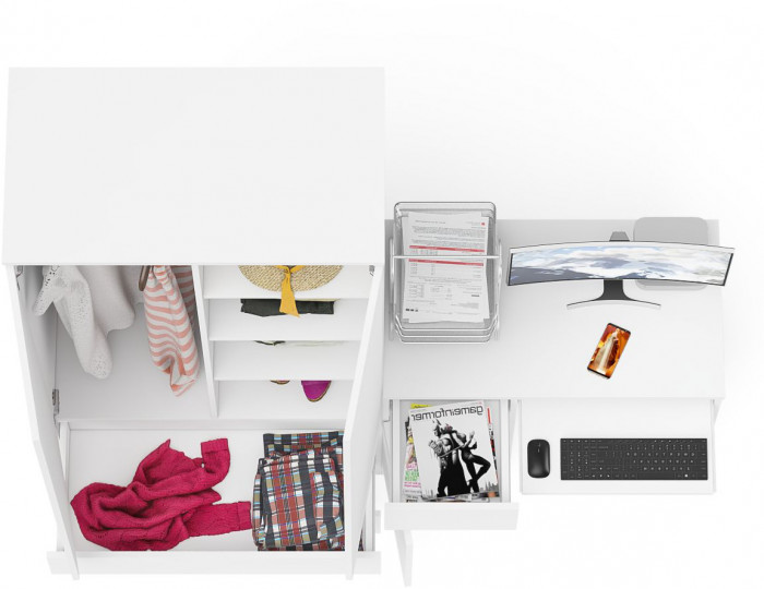 Мори Стол компьютерный МС-1 левый + Шкаф МШ900.1, цвет белый, ШхГхВ 180,4х50,4х179,6 см., выдвижной ящик слева, НЕ универсальная сборка