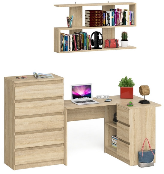Мори компьютерный стол МС-16 правый + Комод МК700.5 + Полка 1200, дуб сонома