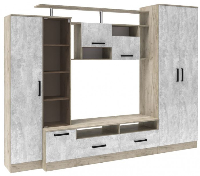 Гостиная Оскар-5 (2500*1920*450) дуб крафт серый/цемент