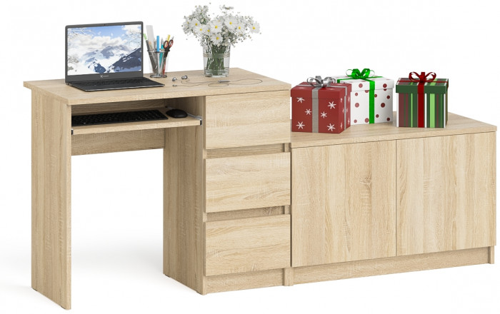 Мори Стол компьютерный МС-6 правый + Тумба МА900.1, цвет дуб сонома, ШхГхВ 180,4х50,4х76,6 см., выдвижные ящики справа, НЕ универсальная сборка
