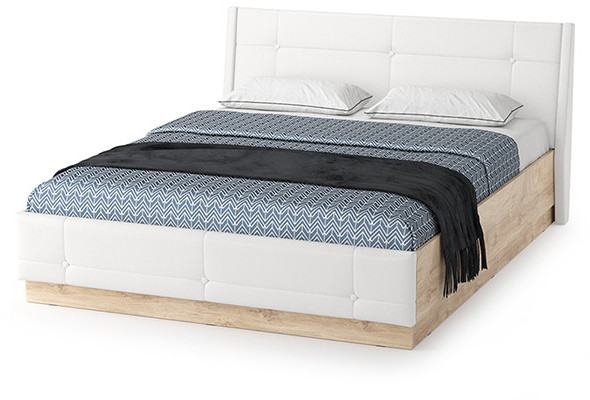 Муссон Кровать 11.28 + подъёмный ортопед, цвет дуб эндгрейн элегантный/искусственная кожа белая, ШхГхВ 177,2х224х95,3 см., сп. м. 1600х2000 мм., б/м