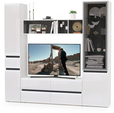 Сидней Комплектация № 023, корпус белый/чёрный/фасады МДФ белый глянец