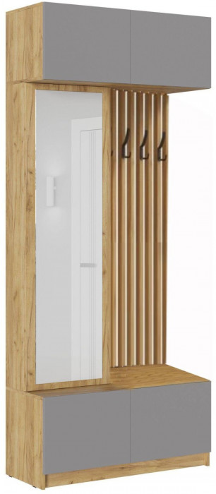 Модульная прихожая Роджина, композиция 2 (Графит, Дуб Крафт Золотой)