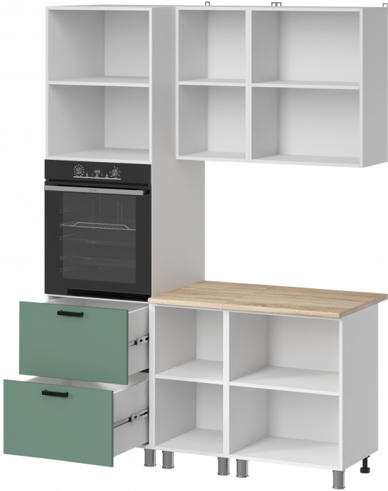 МК Аленушка 1,6м ПД Орешник Матовая Мята,скоба черный,сонома (без столешницы)