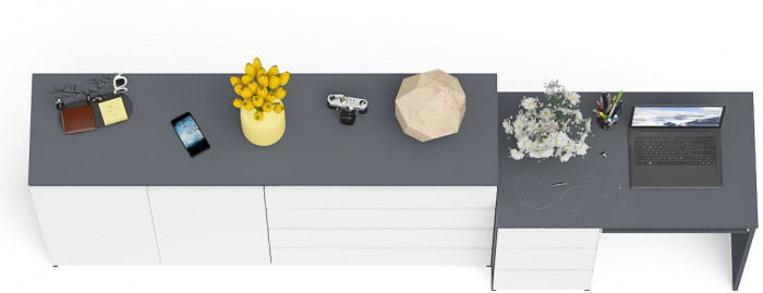 Мори компьютерный стол МС-6 левый + Комод МК1600.1, графит/белый