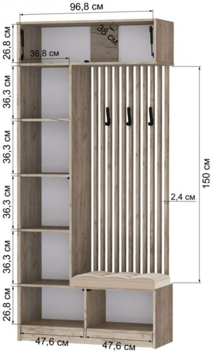 Руэлла Центральная секция дуб крафт серый/дуб крафт белый