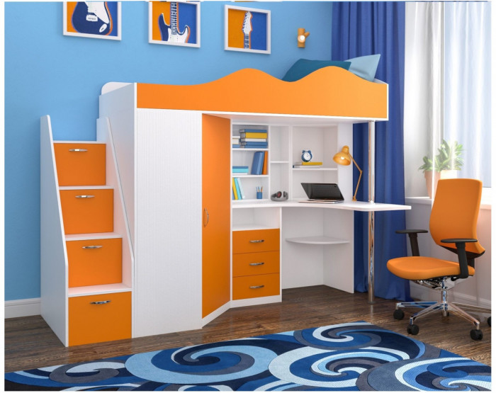 Кровать-чердак Пионер 1 (Дуб молочный/Ирис)