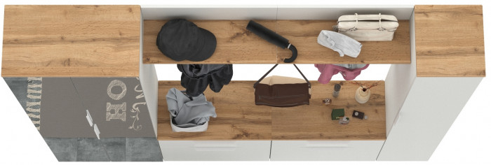 Октава Прихожая 33, цвет белый шагрень/дуб крафт золотой/фасады МДФ белый шагрень, ШхГхВ 226,4х35,4х197,6 см., универсальная сборка