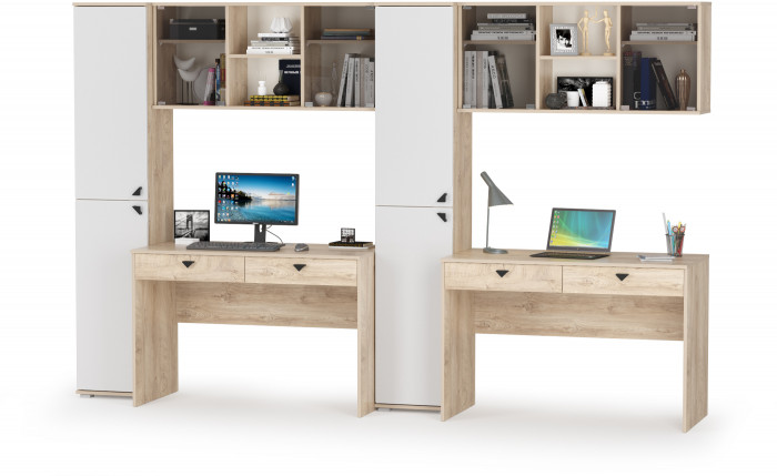 КР100 Бостон № 20, цвет дуб эндгрейн элегантный/фасады МДФ милк рикамо софт, 12.69+10.51+13.154+12.69+10.51+13.154, ШхГхВ 307,6х57,2х194,4 см, ун. сб.