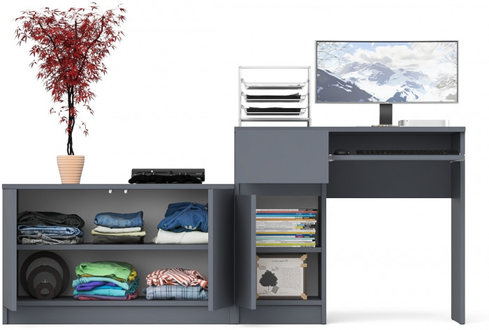 Мори компьютерный стол МС-1 левый + Тумба МА900.1, графит