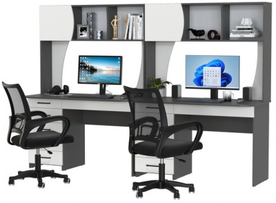 Два стола рабочих 6-0606 Сигма + два кресла 103 чёрных, цвет графит/белый, ШхГхВ 241х60,5х166 см., НЕ универсальная сборка