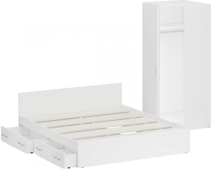 Кровать с ящиками 1800 + Шкаф угловой Стандарт, цвет белый, ШхГхВ 183,5х203,5х70 + 81,2х81,2х200 см., сп.м. 1800х2000 мм., без матраса, основание есть