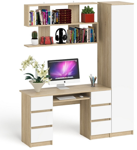 Мори компьютерный стол МС-2 + Пенал МШ400.1 + Полка 1200, дуб сонома/белый