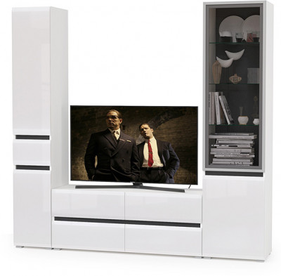 Сидней Комплектация № 024, корпус белый/чёрный/фасады МДФ белый глянец