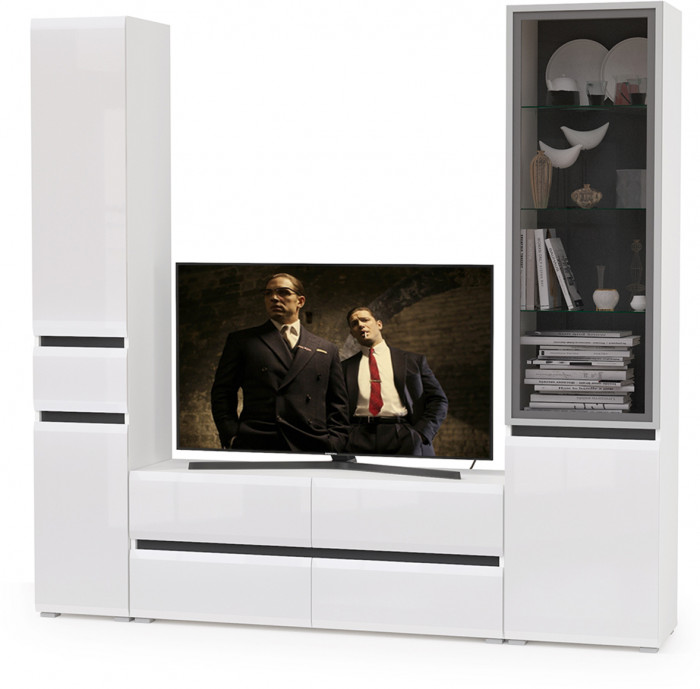 Сидней Комплектация № 024, корпус белый/чёрный/фасады МДФ белый глянец