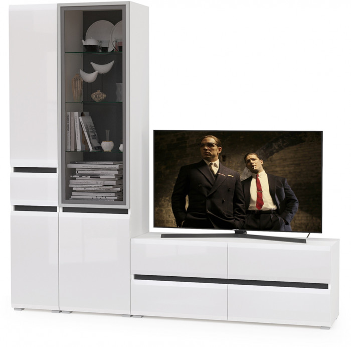 Сидней Комплектация № 024, корпус белый/чёрный/фасады МДФ белый глянец