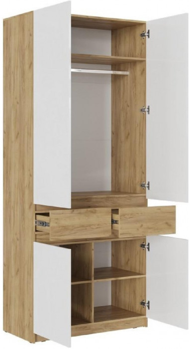 Модульная прихожая Роджинамиф, композиция 3 (Белый глянец, Дуб Крафт Золотой)