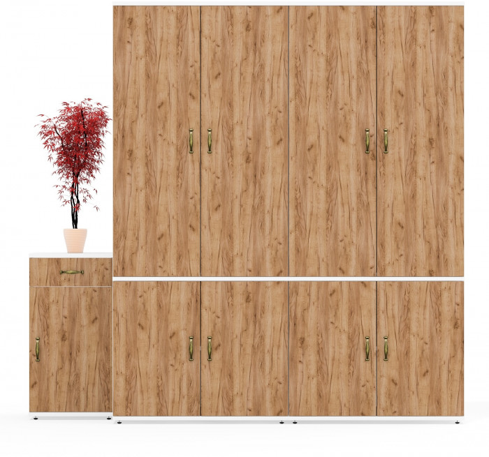 Лидер-8 Шкаф МД 19Б + Шкаф МД 19Б + Тумба МД 3.15, белый шагрень/крафт золото