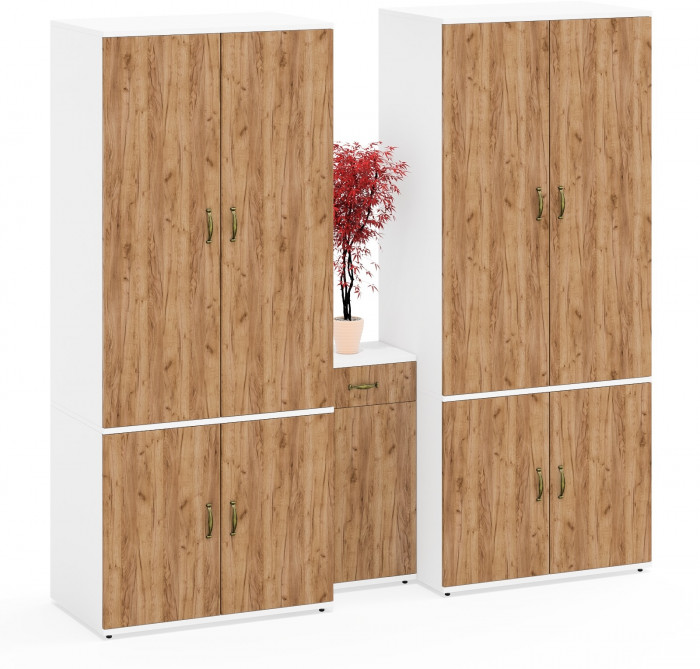 Лидер-8 Шкаф МД 19Б + Шкаф МД 19Б + Тумба МД 3.15, белый шагрень/крафт золото