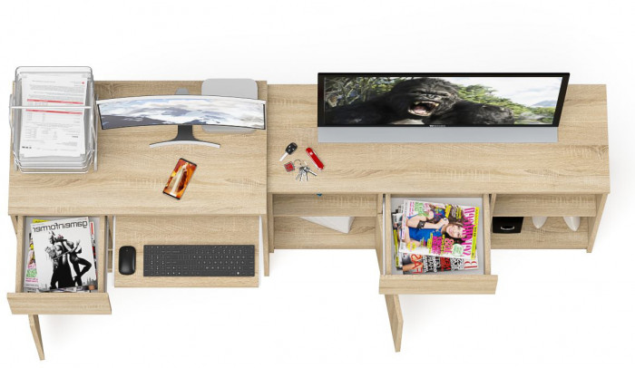 Мори компьютерный стол МС-1 левый + Тумба МТВ1204.1, дуб сонома