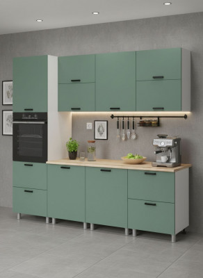 МК Аленушка 2,4м Орешник Матовая Мята,скоба черный,сонома (без столешницы)