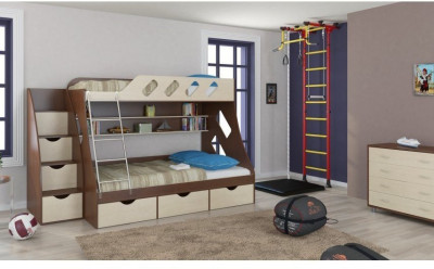 Детская двухъярусная кровать Дельта 20.01+23.02+25 (Оранжевый, Белый)