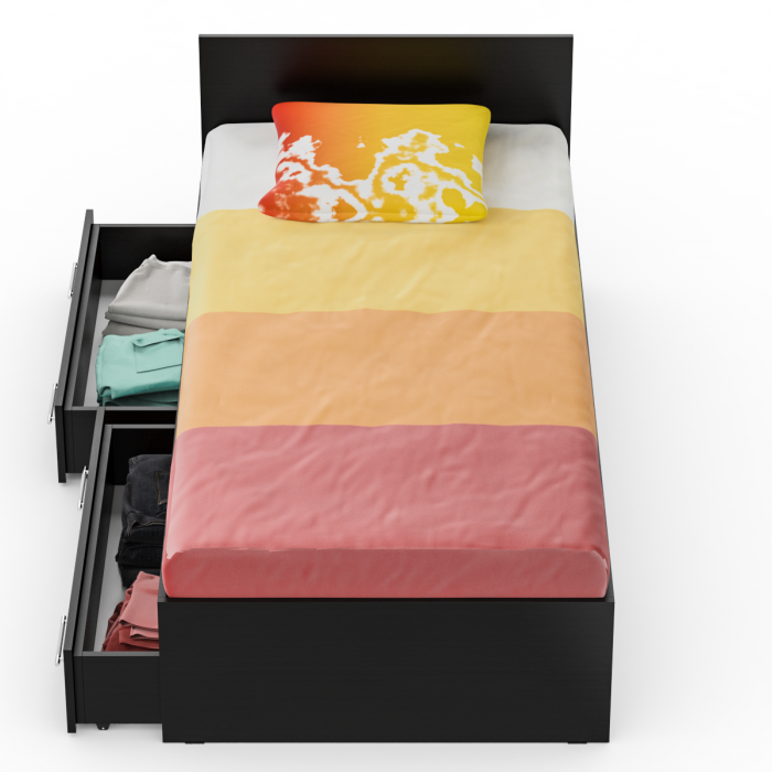 Стандарт Кровать с ящиками 0900, цвет венге, ШхГхВ 93,5х203,5х70 см., сп.м. 900х2000 мм., без матраса, основание есть