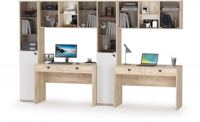 КР100 Бостон № 21, цвет дуб эндгрейн элегантный/фасады МДФ милк рикамо софт, 12.69+10.51+13.155+12.69+10.51+13.155, ШхГхВ 307,6х57,2х194,4 см, ун. сб.