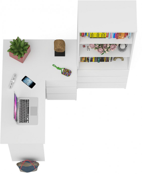 Мори Стол компьютерный МС-16 правый + Стеллаж МСТ600.3, цвет белый, ШхГхВ 184,8х84,9х179,6 см., выдвижные ящики справа, НЕ универсальная сборка