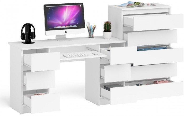 Мори Стол компьютерный МС-2 + Комод МК700.5, цвет белый, ШхГхВ 205,8х50х114 см., универсальная сборка