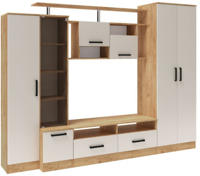 Гостиная Оскар-5 (2500*1920*450) дуб крафт золотой/кашемир