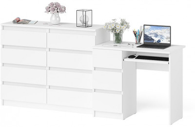 Мори Стол компьютерный МС-6 левый + Комод МК1200.8, цвет белый, ШхГхВ 210,4х50х94 см., выдвижные ящики слева, НЕ универсальная сборка