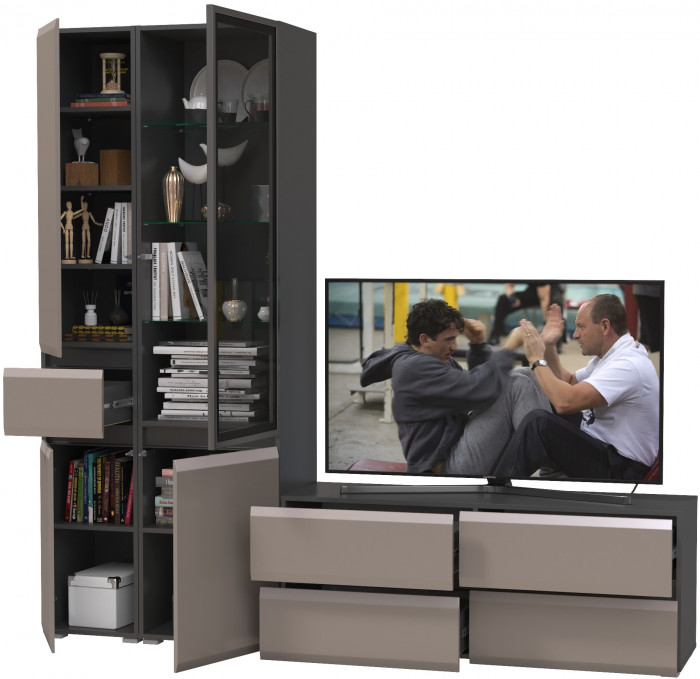 Сидней Комплектация № 024, корпус: антрацит/фасады: МДФ веллюто капучино