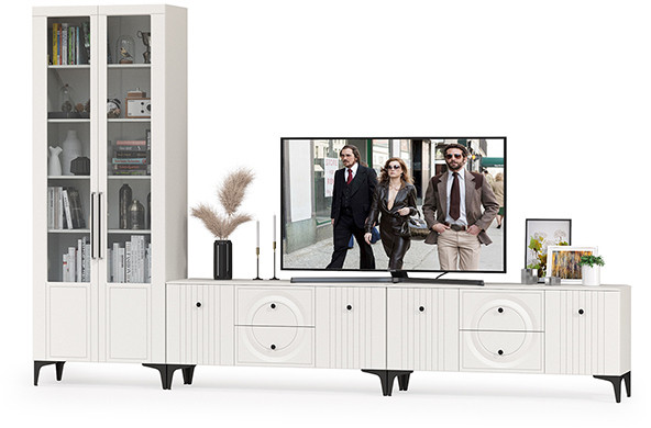 Валенсия Гостиная № 082, ЛДСП белый шагрень/МДФ белый шагрень