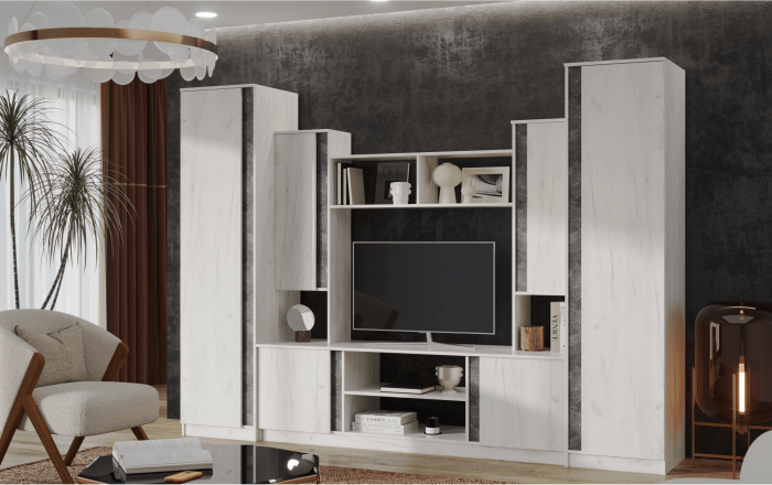 Гостиная Атлантида 5 (Крафт белый / Бетон темный)