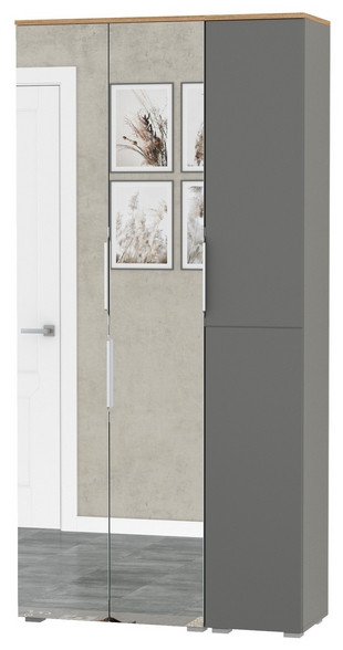 Октава 13.338 Шкаф для одежды + 13.228 Пенал, серый графит/дуб крафт золотой/фасады МДФ серый графит и зеркало