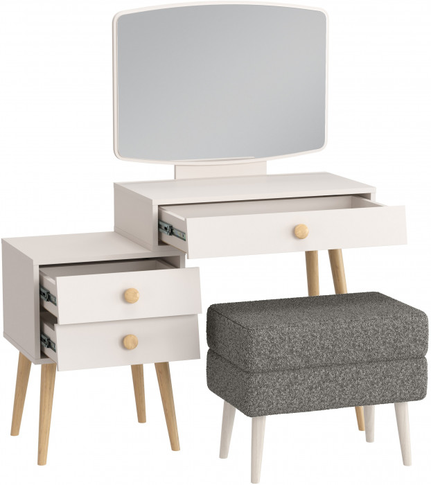 Афина Спальня 4-25901М1к.с. Трюмо + Банкетка 6-5138ТКШтем.серый Тифани, цвет кашемир серый/ткань тёмно-серая, ШхГхВ 105х38,6х129 + 55х33х46 см, ун. сб