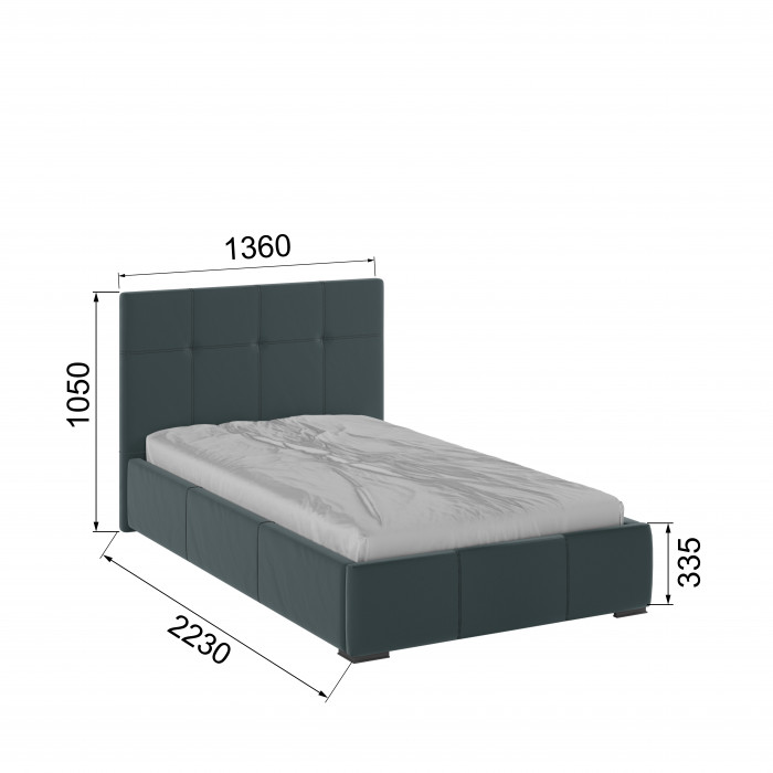 Рио Кровать интерьерная 120 серый квадрат, ПМ