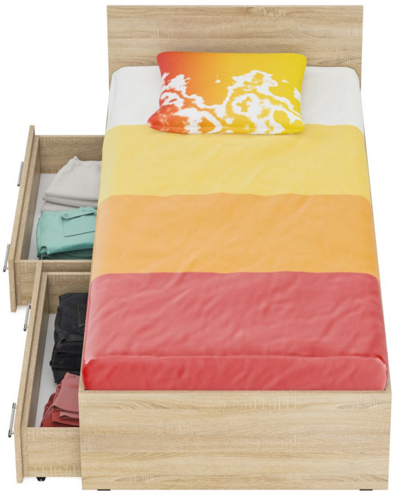 Стандарт Кровать с ящиками 0900, цвет дуб сонома, ШхГхВ 93,5х203,5х70 см., сп.м. 900х2000 мм., без матраса, основание есть